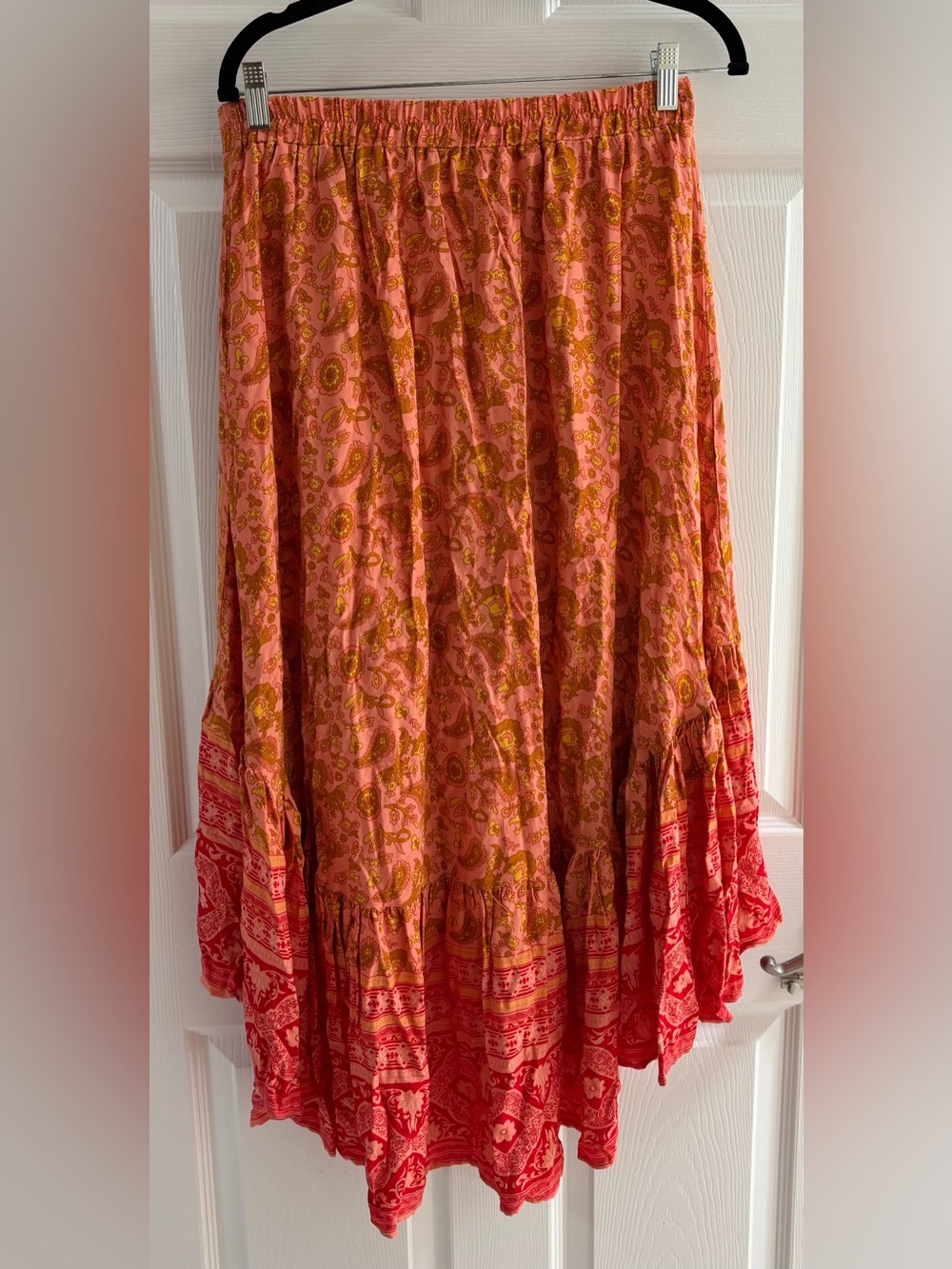 Rustty Dustty Boho Tiered Indie Floral Wrap Maxi Skirt Pink/Orange Women’s Large - Picture 4 of 9